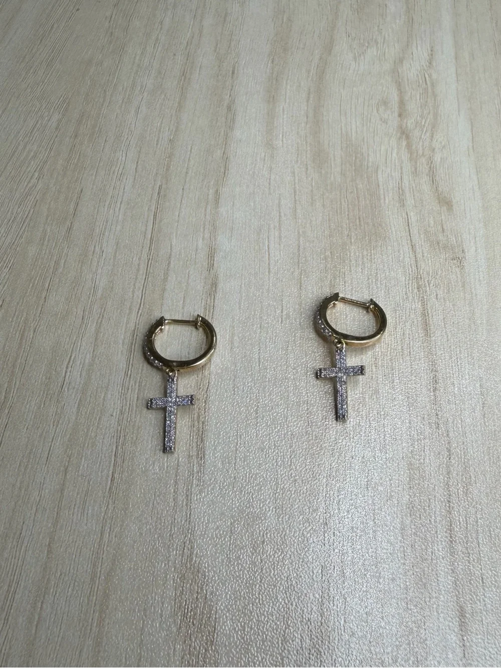 Men's Diamond Cross Hoop Dangle Earrings 1/4 ct tw Round-cut 10K Yellow Gold